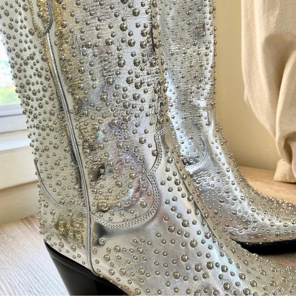 New Free People Jeffrey Campbell Dagget Stud Western Boots Metallic Silver US 6 - Picture 5 of 12